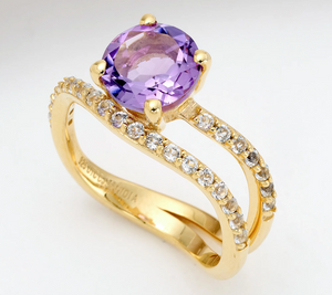 Christian James 14K Gold Clad Amethyst Gemstone Ripple Band Ring Size 7