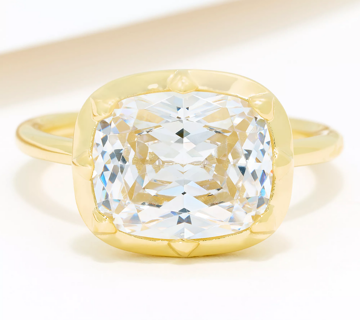 Diamonique Classics Gold Clad East West Cushion Cut Ring Size 7