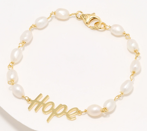 Honora Sterling Silver Goldclad Cultured Pearl Inspirational "Hope" Bracelet, Small