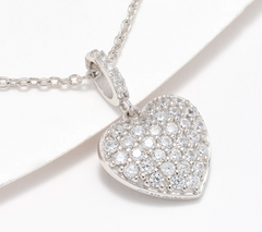 Diamonique Sterling Silver Puffy Pave Heart Necklace with Gift Box