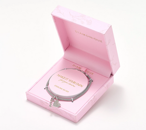 Diamonique Sterling Silver "Heart" Motif Charm Bracelet Avg