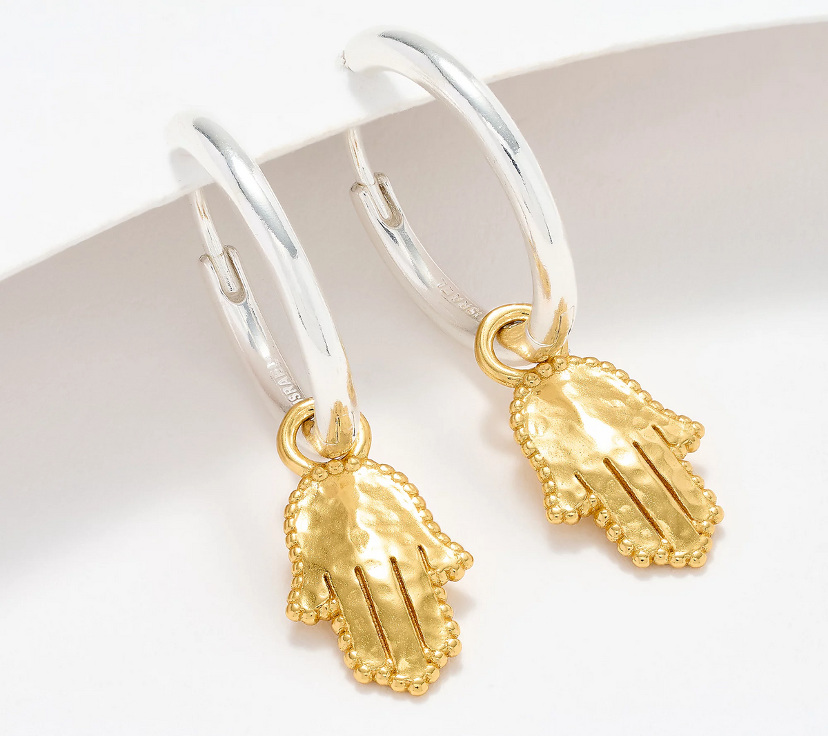 Or Paz Two-Tone Sterling Huggie Hoop Earrings with Hamsa Charm