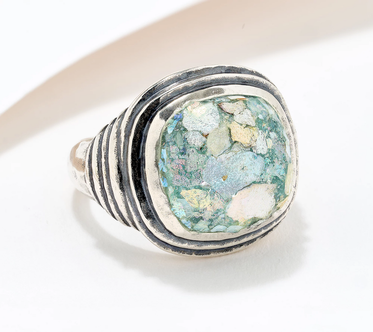 Or Paz Sterling Silver Cushion Cut Roman Glass Ring Size 11