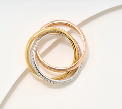 Diamonique Italia  Gold Clad Sterling Silver Interlocking Rings, Size 8