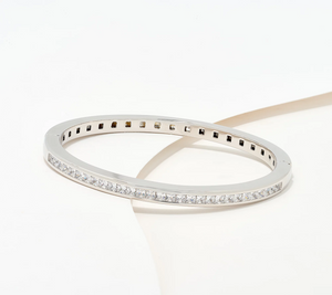 Diamonique Italia Sterling Silver Hinged Bangle Bracelet, Avg