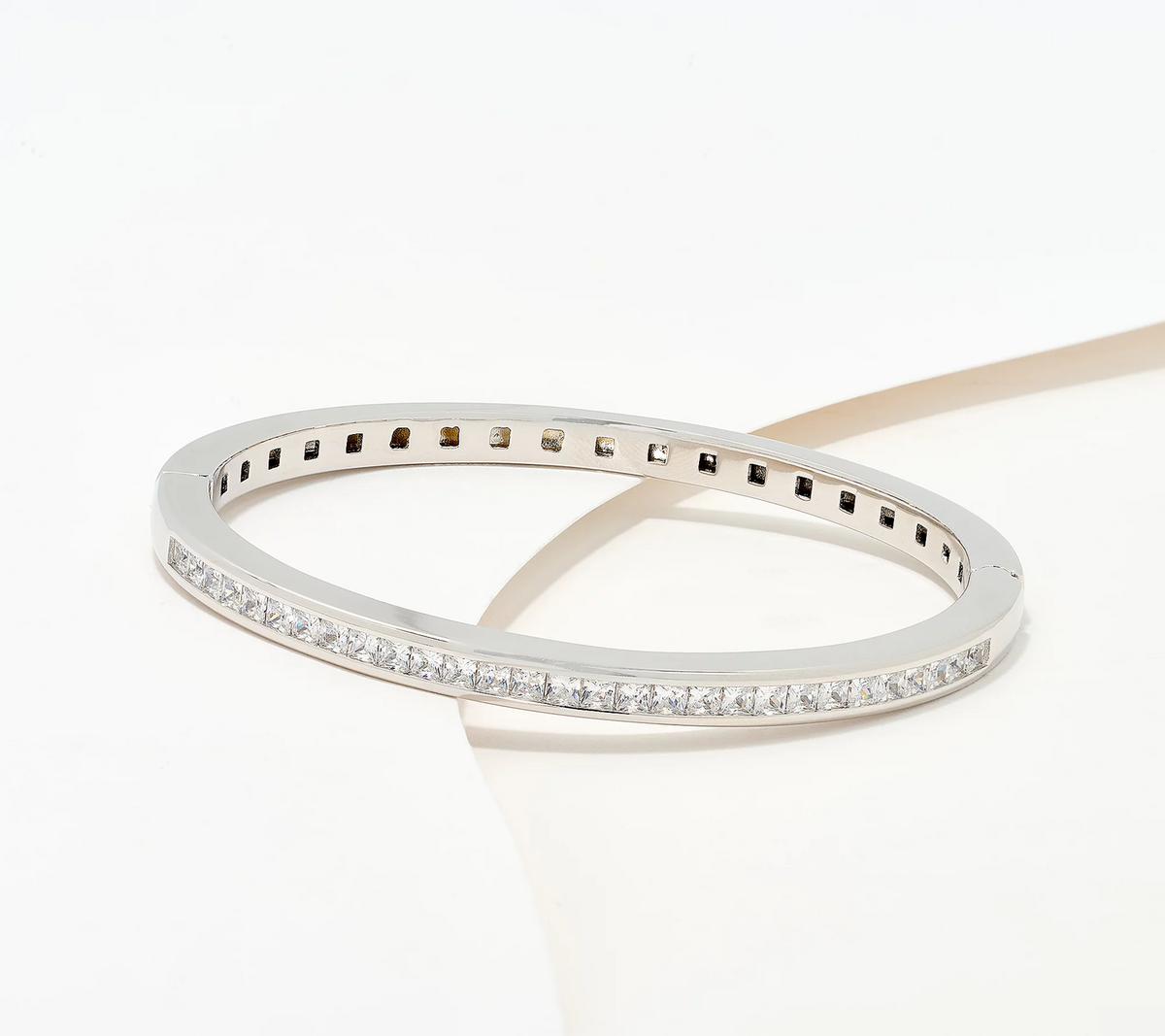Diamonique Italia Sterling Silver Hinged Bangle Bracelet, Avg