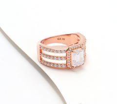 Diamonique x Kathy Levine Rose Clad Sterling Silver Emerald Cut Timeless Ring, Size 8