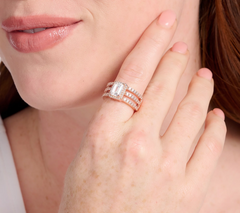 Diamonique x Kathy Levine Rose Clad Sterling Silver Emerald Cut Timeless Ring, Size 8