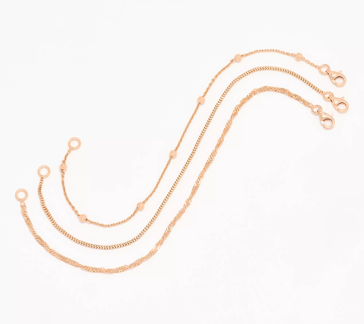 UltraFine 950 Silver Rose Tone Set of 3 Bracelets Small