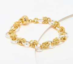 UltraFine 950 Silver Two Tone Circle Link Bracelet with Magnetic Clasp Large