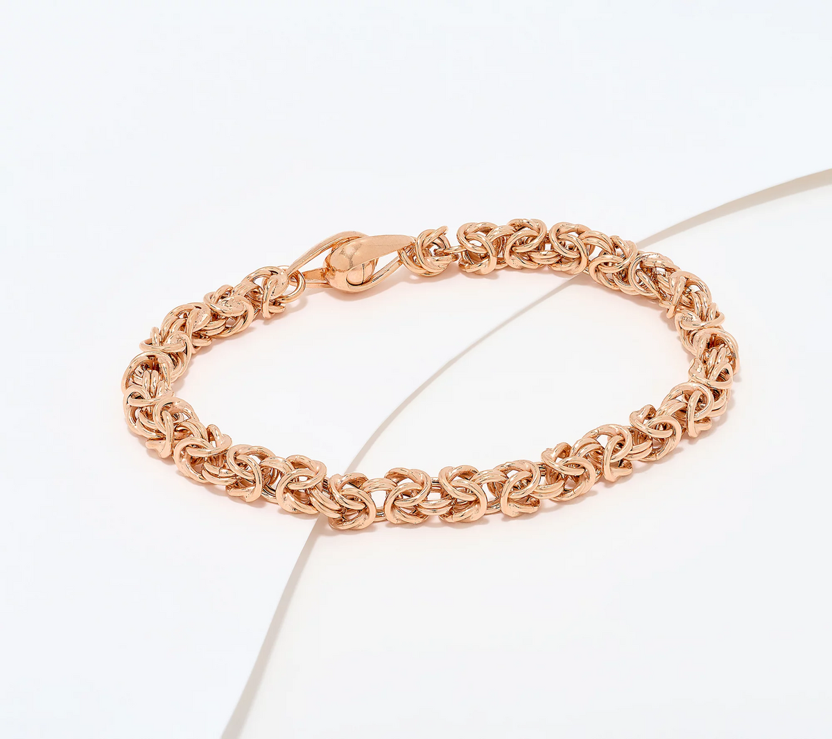 UltraFine 950 Silver Rose Clad Byzantine Chain Magnetic Clasp Bracelet Avg