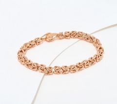 UltraFine 950 Silver Rose Clad Byzantine Chain Magnetic Clasp Bracelet Avg