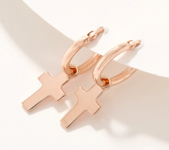 UltraFine 950 Silver Rosegold Tone Cross Motif Earrings
