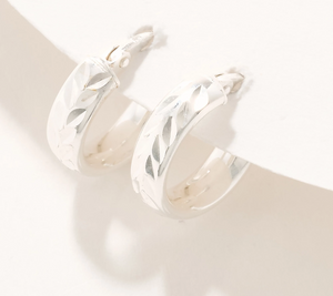 UltraFine 950 Silver Diamond Cut 1/2" Hoop Earrings