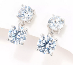 Diamonique Sterling Silver Double Stone Dangle Earrings