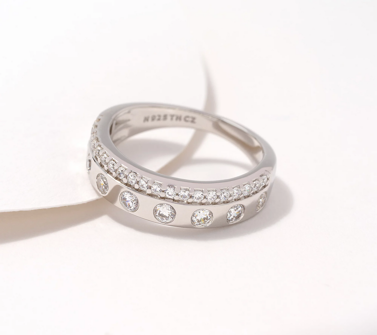 Diamonique Sterling Silver Station Band Ring, Size 7