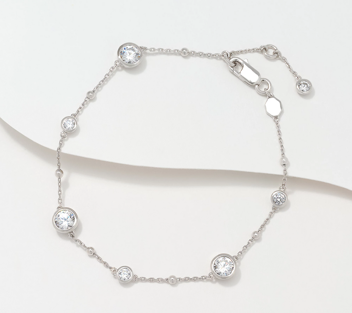 Diamonique Sterling Silver Chain Station Bracelet Small