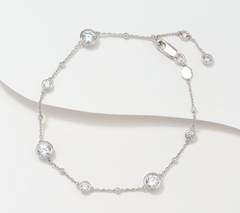Diamonique Sterling Silver Chain Station Bracelet Small