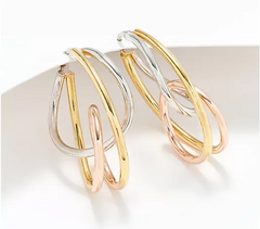 David Markstein Tri Color Bronze 1-1/4" Multi-Circle Hoop Earrings
