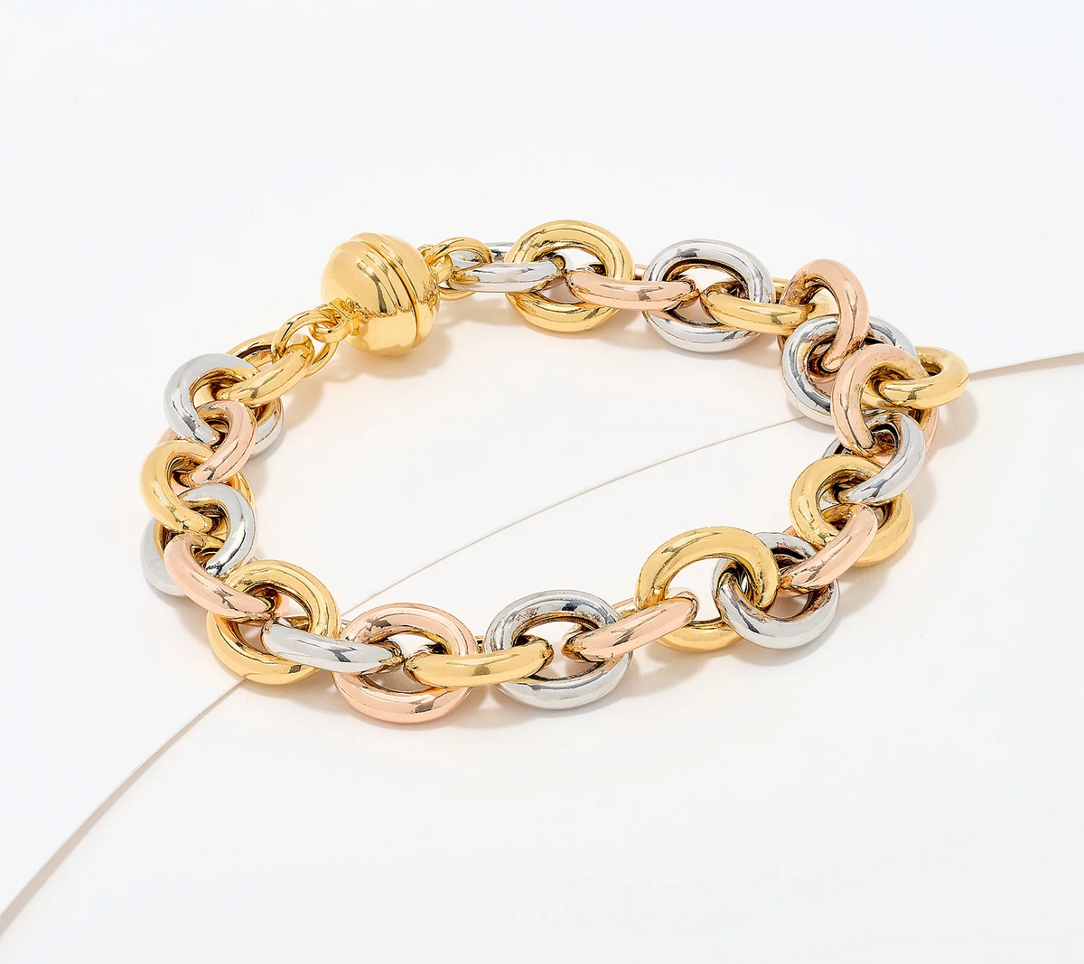 David Markstein Bronze Tri Tone Rose/Gold/Silver Status Magnetic Rolo Bracelet Avg