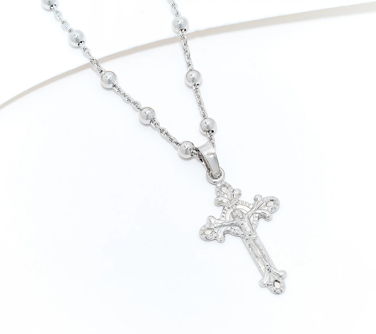 David Markstein Sterling Silver Cross Pendant w/ Beaded Station Chain