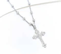 David Markstein Sterling Silver Cross Pendant w/ Beaded Station Chain