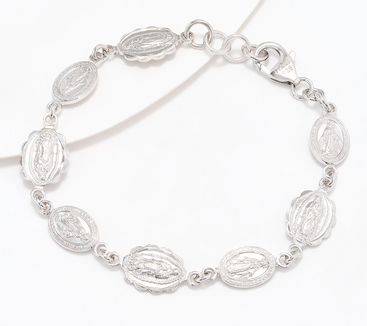David Markstein Sterling Silver Religious Medallion Line Bracelet Avg