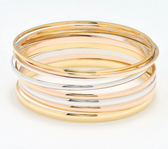 David Markstein Premiere Tri Colr w/Rose Bronze Set of 10 Luxe Slip On Multi Colors Bangles Large