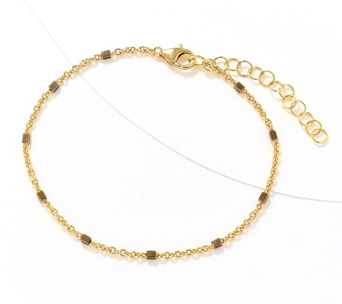 David Markstein Two Tone Mocha/Yellow Bronze Premiere Luxe Cube Station Anklet