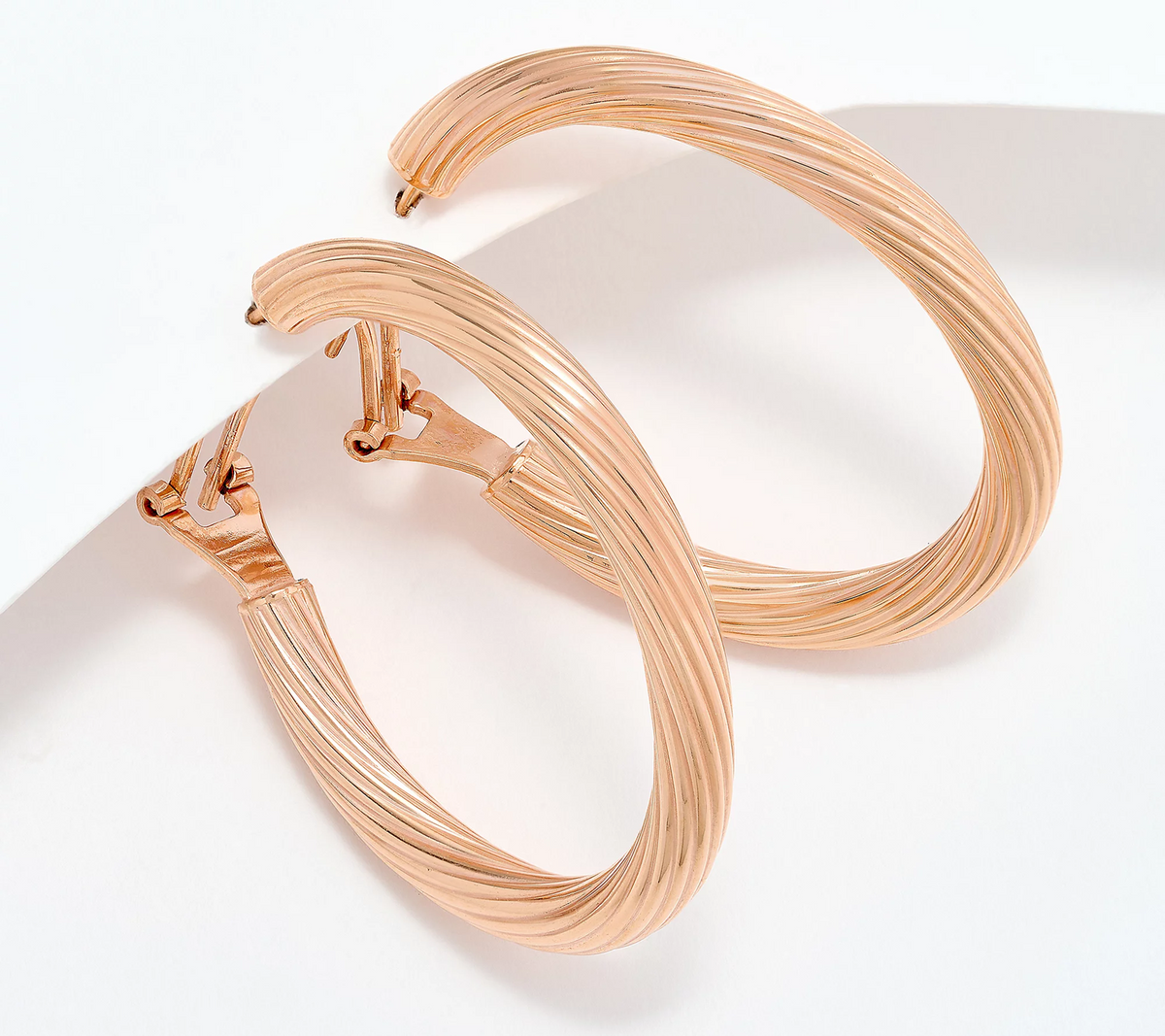 UltraFine 950 Silver Rose Gold Clad Omega Back 1 1/2" Hoop Earrings