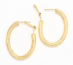 UltraFine 950 Silver Yellow Tone Omega Back 1 1/2" Hoop Earrings
