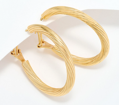 UltraFine 950 Silver Yellow Tone Omega Back 1 1/2" Hoop Earrings