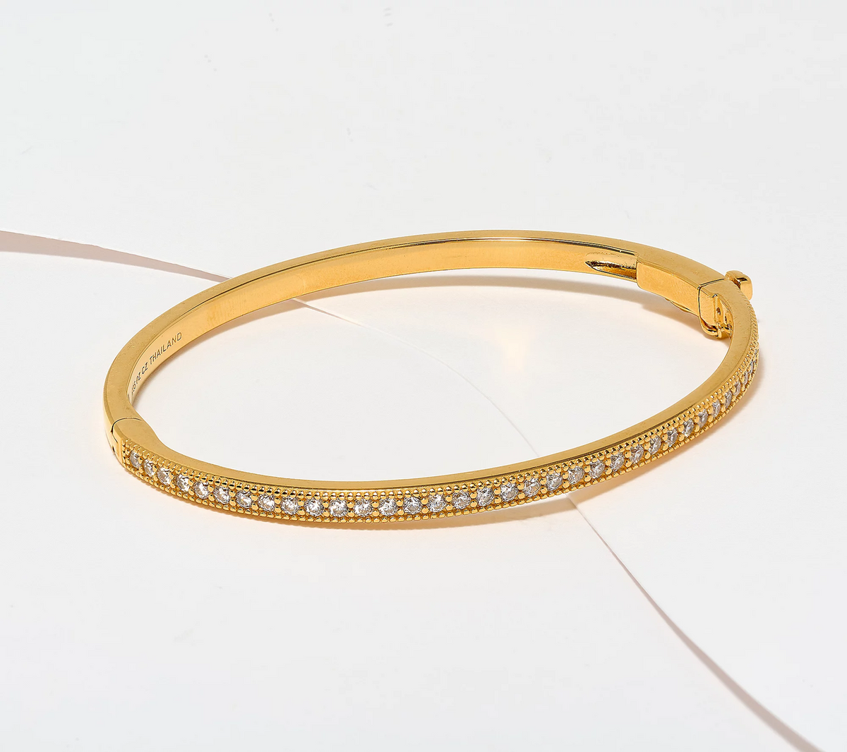 Diamonique Gold Clad Sterling Silver Pave Hinged Bangle Bracelet, Avg