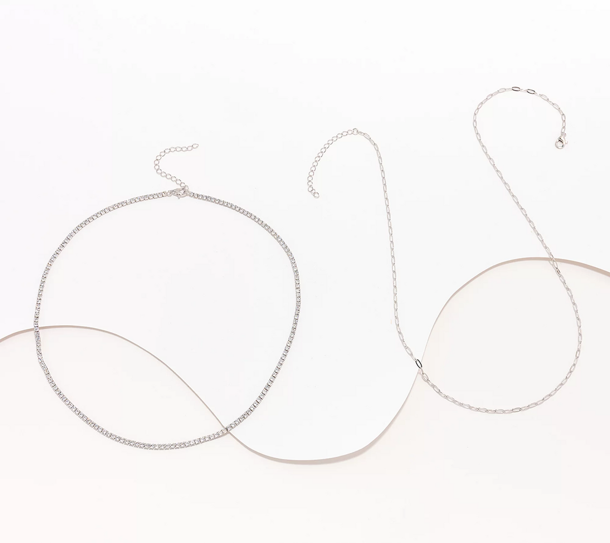 Diamonique Sterling Silver Layered Tennis & Paperclip Necklace