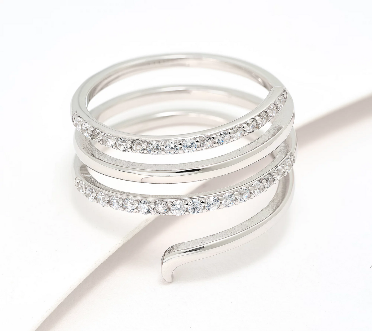 Diamonique Sterling Silver 4 Row Band Ring Size 6