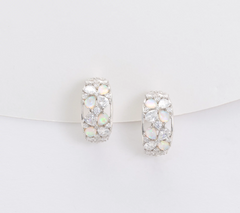 Diamonique Sterling Silver Huggie Hoop Earrings with Simulated Opal