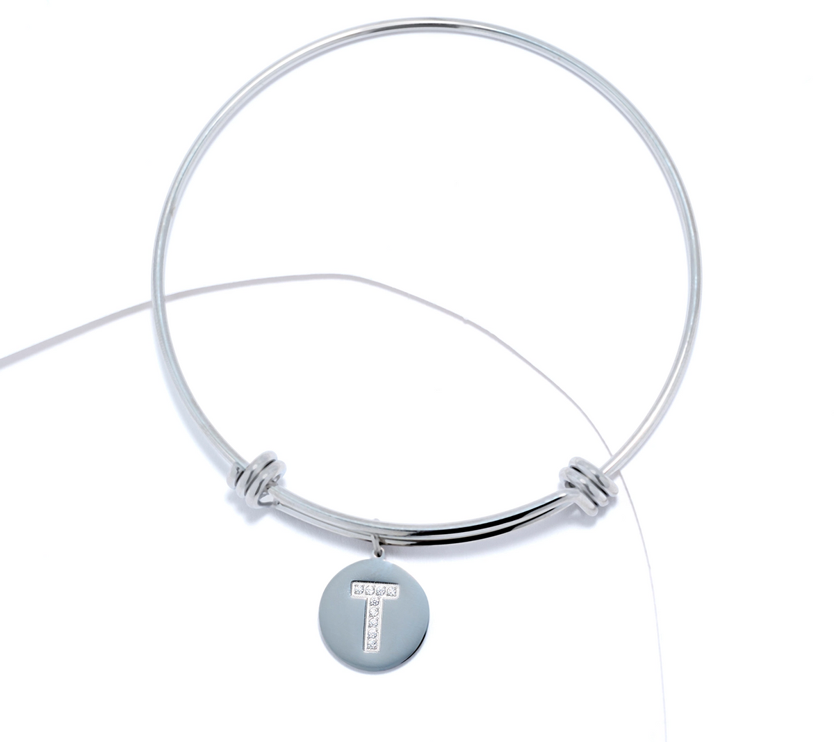 Steel by Diamonique Silvertone "T" Initial Bracelet, Avg/Large