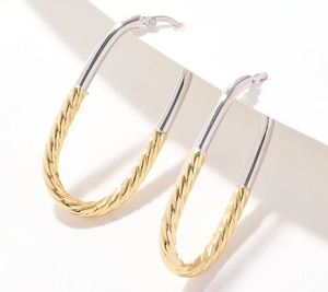 David Markstein Two Tone Yellow White Bronze Debut Double Texture Hoop Earrings