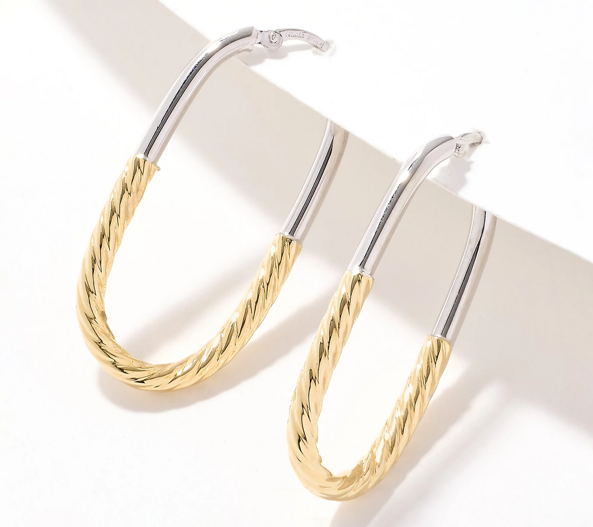 David Markstein Two Tone Yellow White Bronze Debut Double Texture Hoop Earrings