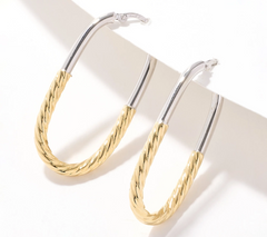David Markstein Two Tone Yellow White Bronze Debut Double Texture Hoop Earrings