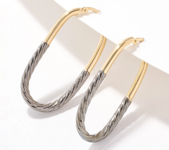 David Markstein Two Tone Yellow Black Bronze Debut Double Texture Hoop Earrings