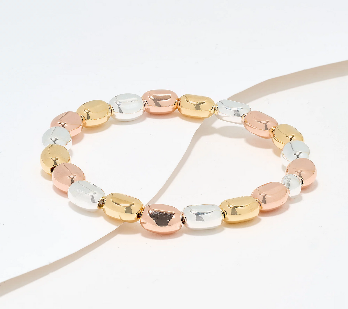 UltraFine 950 Silver Tri Color Yellow/Silver/Rose Nugget Stretch Bracelet Avg