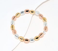 UltraFine 950 Silver Tri Color Yellow/Silver/Rose Nugget Stretch Bracelet Avg