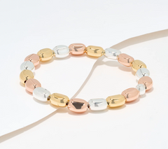 UltraFine 950 Silver Tri Color Yellow/Silver/Rose Nugget Stretch Bracelet Avg