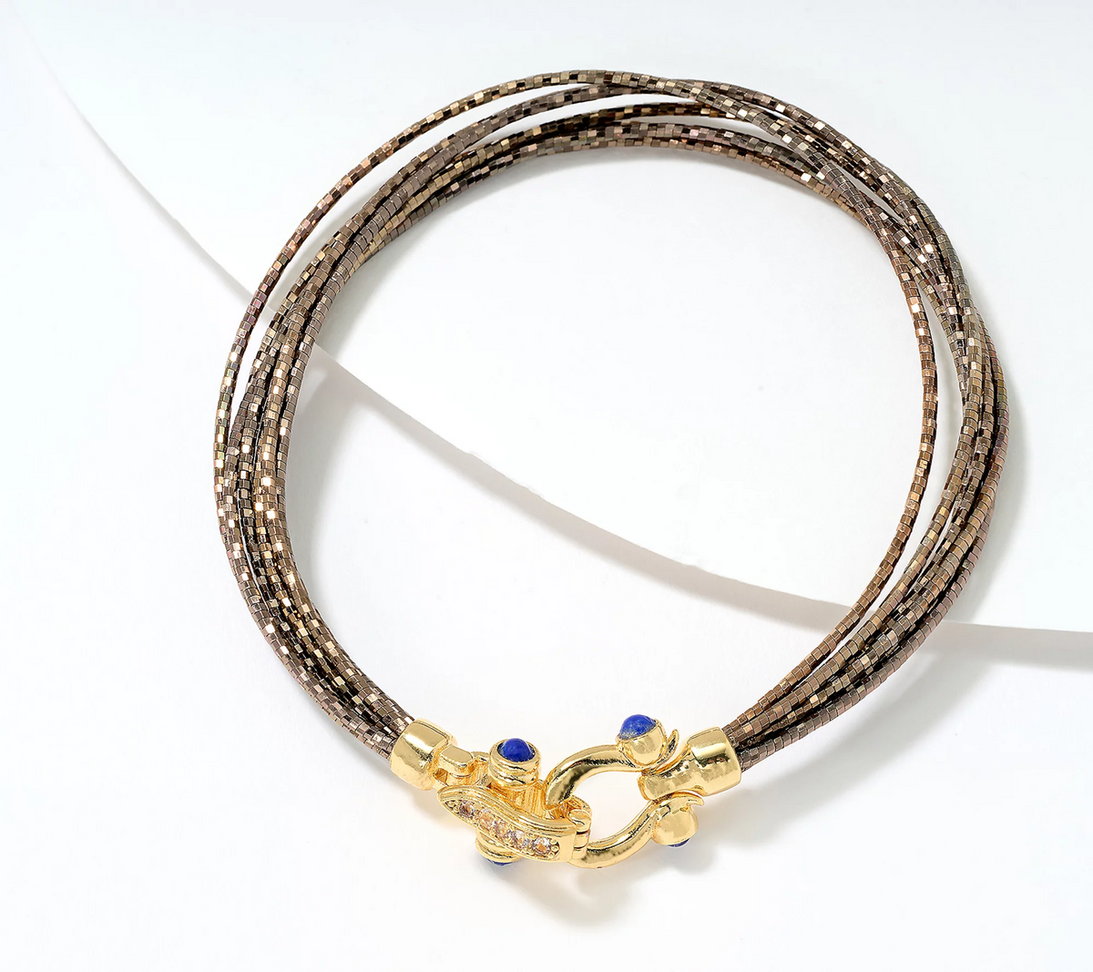 David Markstein Two Tone Mocha Bronze Multi-Strand Omega Bracelet w/ Buckle Clasp Avg