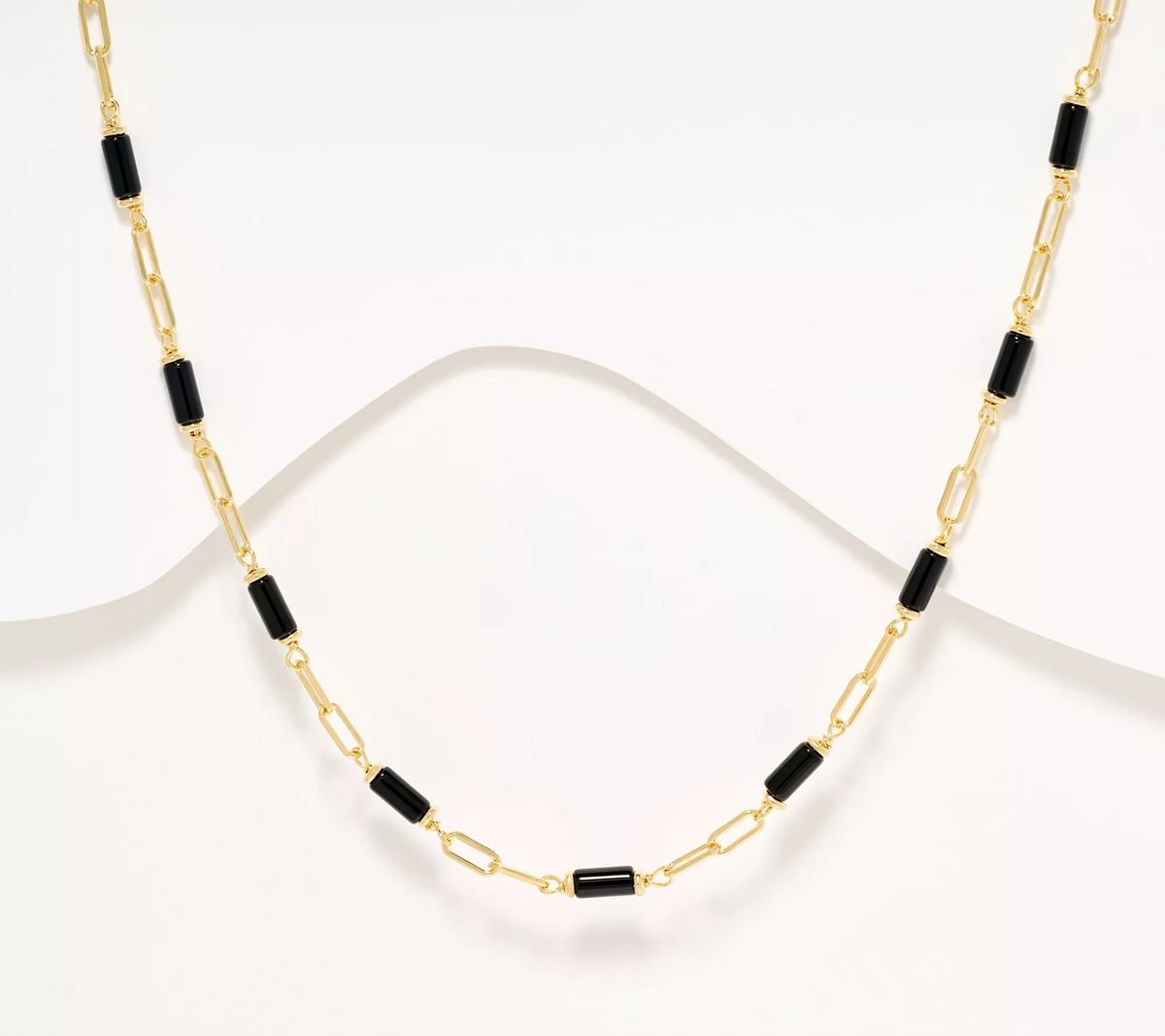 David Markstein Yellow Bronze Black Onyx Station Paperclip 18"+2" Necklace