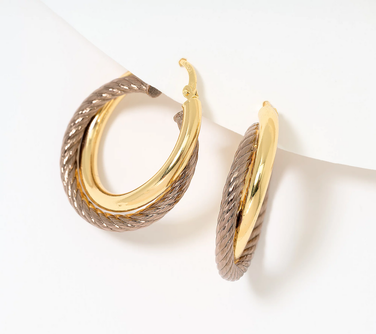 David Markstein Two Tone Mocha/Yellow Bronze Double Twist Ribbed & Polished 1" Hoops
