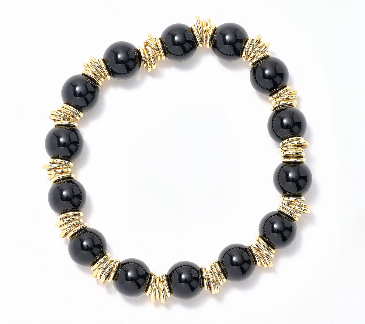 David Markstein Bronze Black Onyx Bead & Rondels Stretch Bracelets Avg/Large