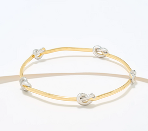 David Markstein Two Tone Yellow/White Bronze Dimensional Love Knot Slip on Bangle