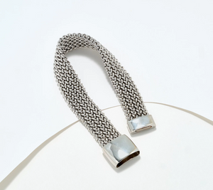 David Markstein Rhodium-Plated  Bronze Italian Tessuto Magnetic Bracelet Avg